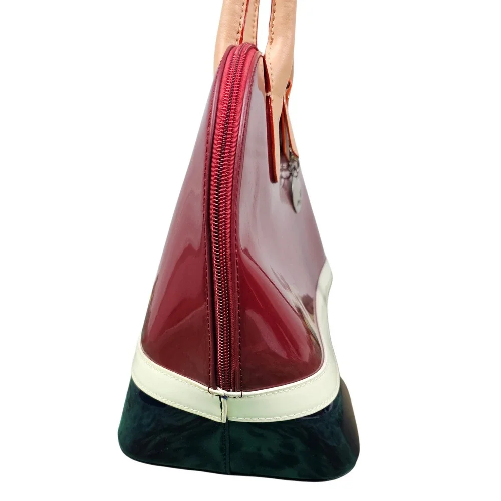 Polo Red Navy Blue Colorblock Patent Dome Satchel Bag Silver‎ Hardware Charm